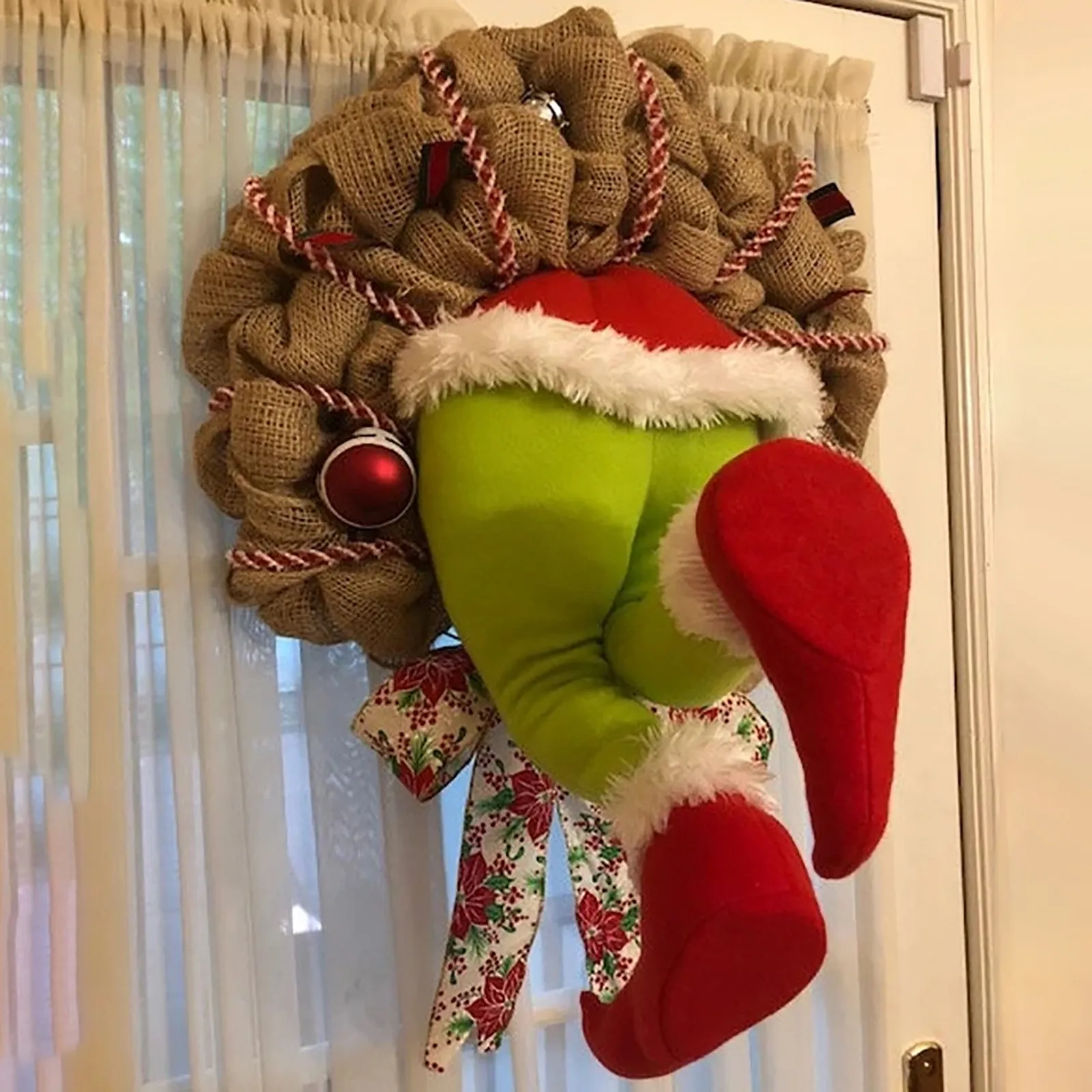 Linen Christmas Thief Burlap Stealer Design Garlands Pendent Home Front Door Wreath Hoop Hanging Ornament Xmas Decoration
