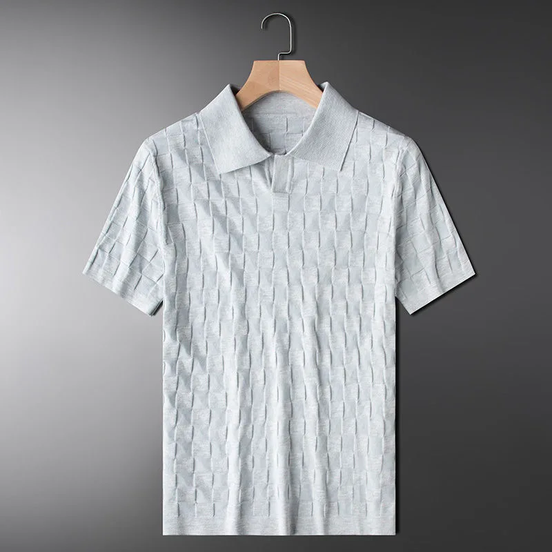 European Luxury 2022 New Waffle Solid T-shirt Men's Slim Lapel Summer Korean Short Sleeve Polo Men's Quality Fashion Top