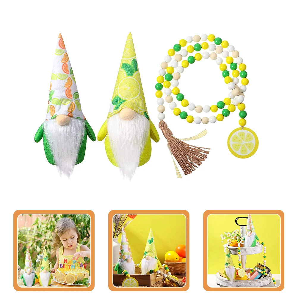 

1 set of Decorative Gnome Doll Lemon Design Bead String Decor Lovely Rudolph Doll for Festival Party