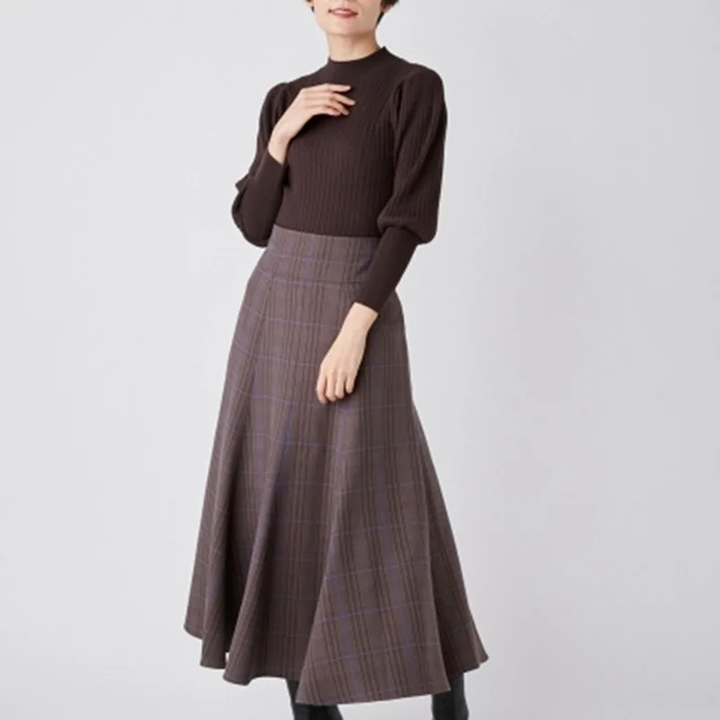 

CINESSD 2022 Early Autumn New Women Dresses Japanese Vintage Robes Knitted Back Bandage Slim Waist Patchwork Plaid Vestidos