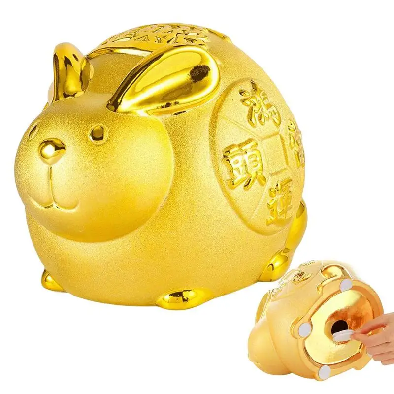 

Chinese Zodiac Rabbit Bank Golden Chinese New Year Rabbit Piggy Bank Coin Bank Tabletop Rabbit Figurine Coin Bank For Home