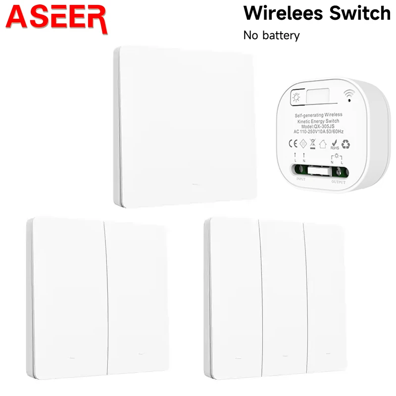 ASEER автономный беспроводной светильник Выключатель без аккумулятора RF433mhz пульт дистанционного управления 86 Тип настенная панель без проводки 1 2 Переключатель