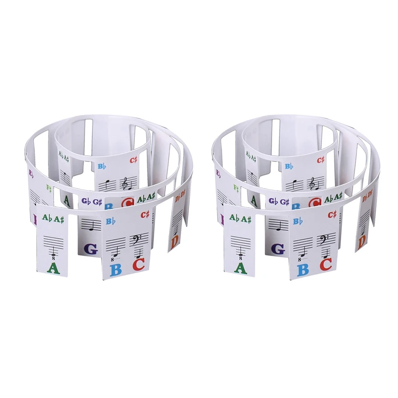 

2X Piano Keyboard Stickers Grand/Electric Piano 61 Keys Stave Notation Note Strip Label Symbol For Beginners Students
