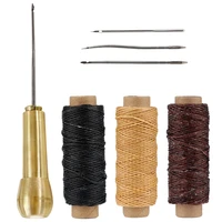nonvor copper handle sewing awl kit leather sewing kit with 30m waxed thread for leather canvas shoes repair tool hand stitching