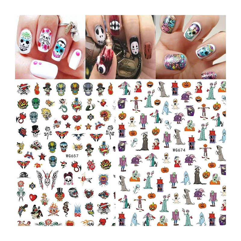 

10PCS 3D Luminous Cartoon Nail Stickers Horror Skull Pumpkin Head Nail Stickers Exquisite Handmade DIY Nail Decals