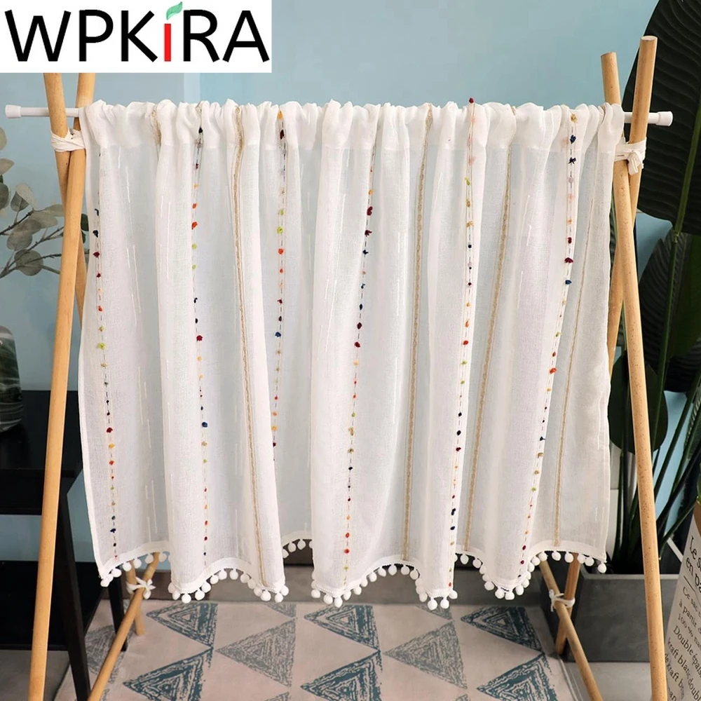 

Color Stripes Half Curtain for Kids Bedroom Decor Korean Cutely Linen Voile Short Curtains for Kitchen Cabinet Door Partition &E