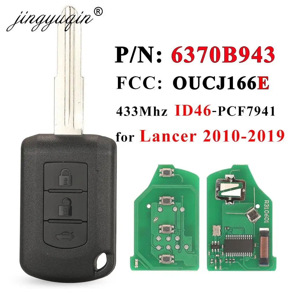 

Jingyuqin P/N: 6370B943 брелок с 3 кнопками для 2010-2019 Mitsubishi Lancer l200 433 МГц ID46 автомобильный пульт дистанционного управления J166E