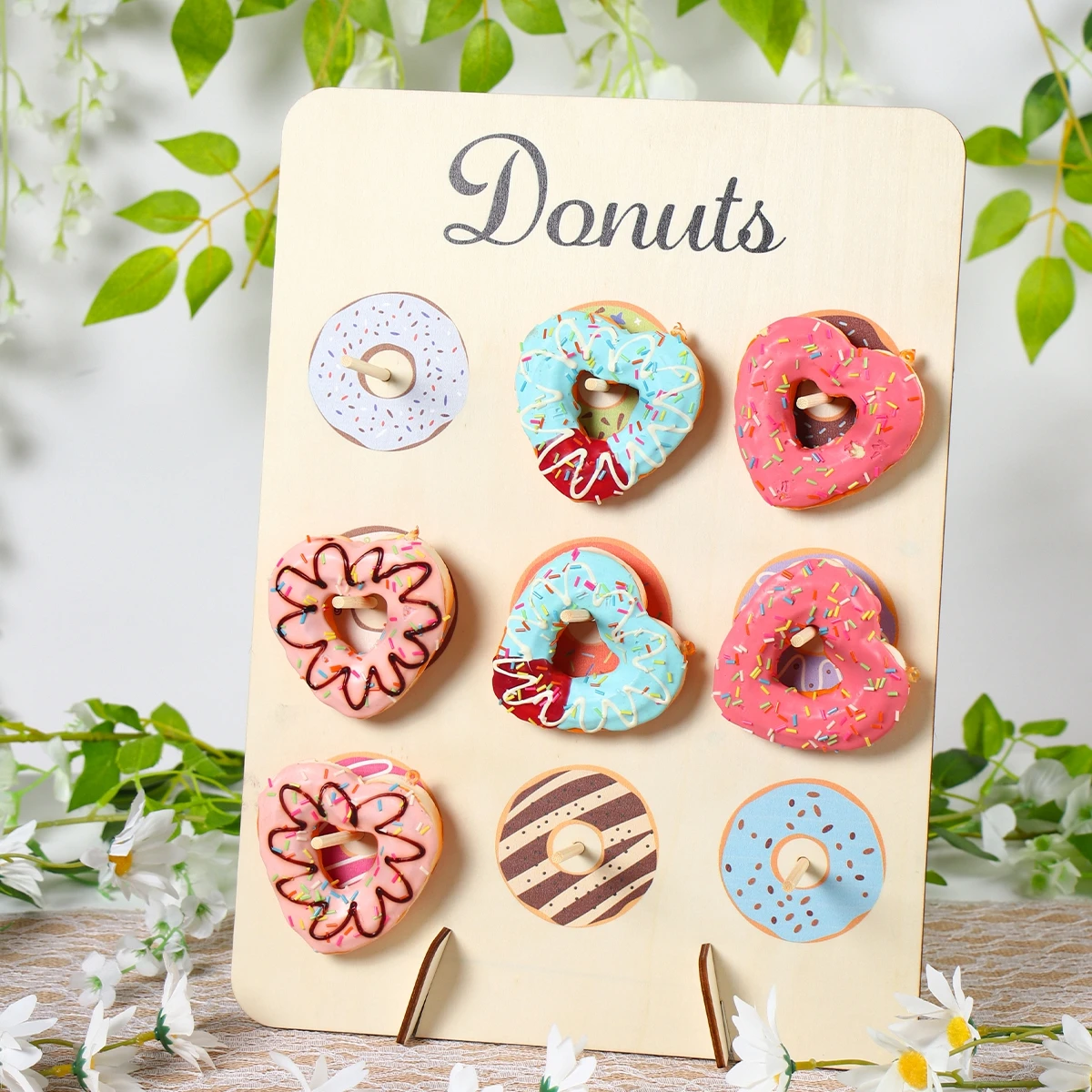 

Wooden Donut Wall Stands Holder Rustic Wedding Decoration Doughnut Display Kids Happy Birthday Party Decor Baby Shower Supplies