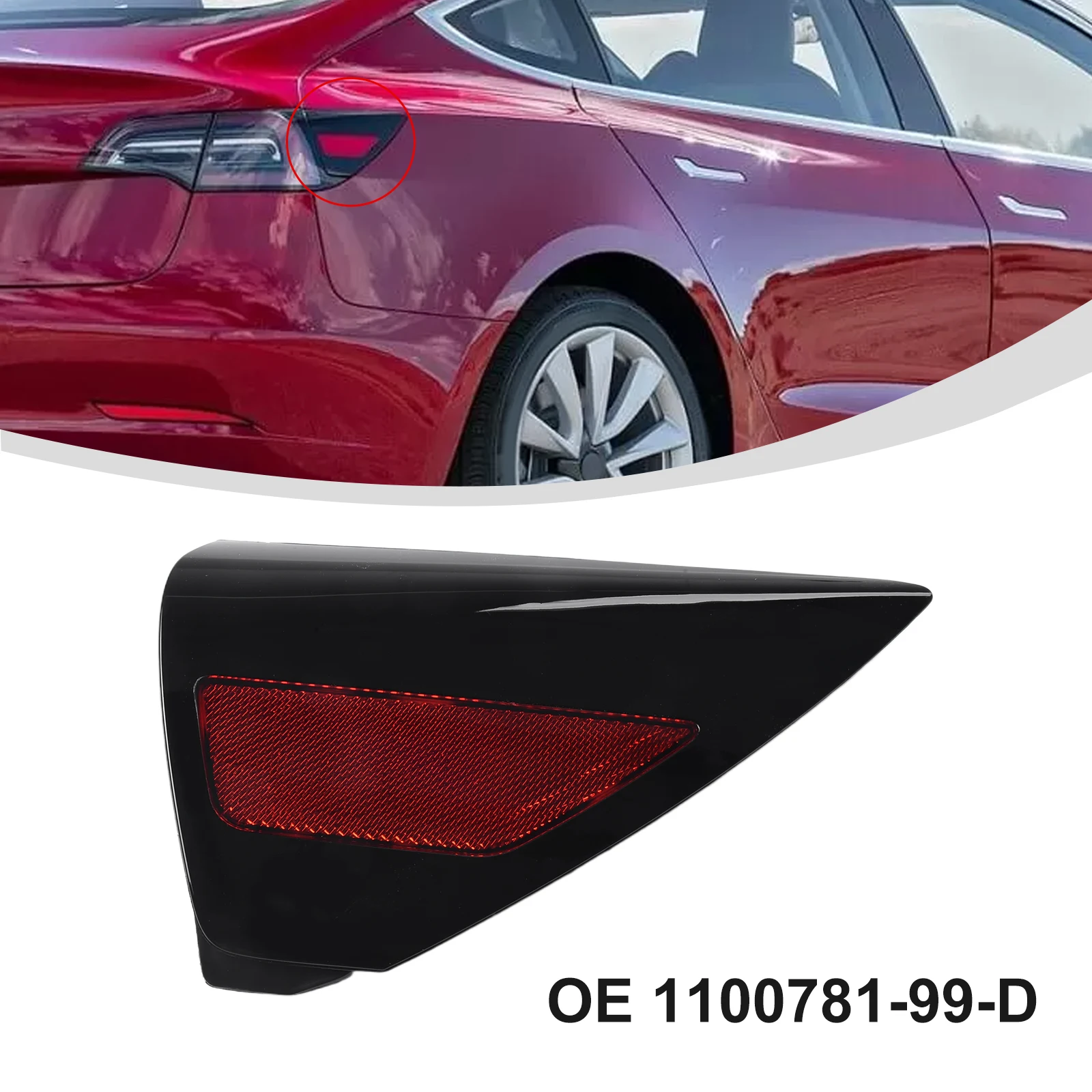 Фото Отражатель заднего правого бампера для Tesla Model 3, отражатель бампера, задний правый просто зажим 1100781-99-D №1