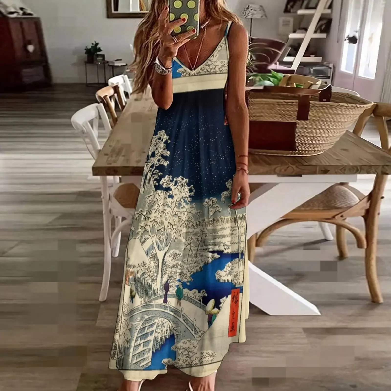 Ukiyo-e Ando Hiroshige Yuhi Hill and the Drum Bridge в Meguro (1856- 1858) Платье без рукавов Роскошное платье