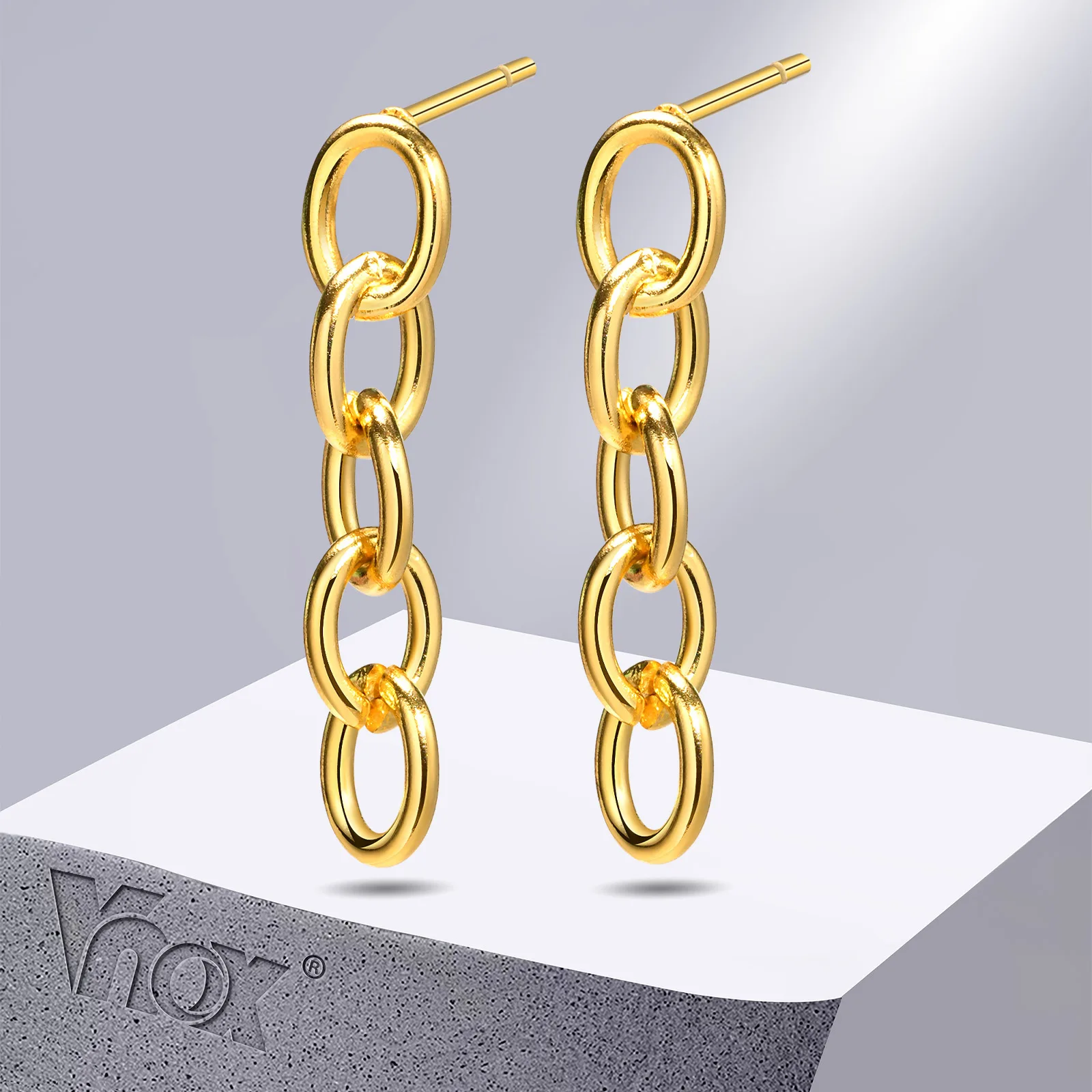 

Vnox Cable Chain Earrings for Women, Gold Plated Solid Stainless Steel Cable Chain Drop Earrings, Chic Ear Jewelry