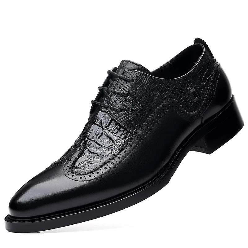 New Men's Casual Shoes Classic Low-Cut Crocodile Pattern Leather Shoes Comfortable Business Dress Shoes