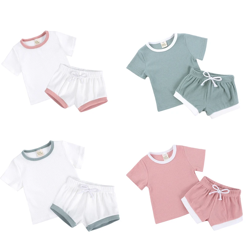 

0-4Yrs Toddler Baby Boys Girl Clothes Suit Short Sleeve Solid T-shirt+Shorts Summer Newborn Baby Girls Clothing Set Kids Clothes