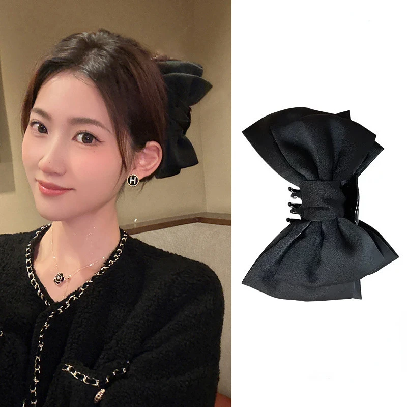 

Black Bow Hair Claw Styling Shark Clip Large High-end Sense Plate Hair Clip Back of The Head Headdress Hair Accessories Catch