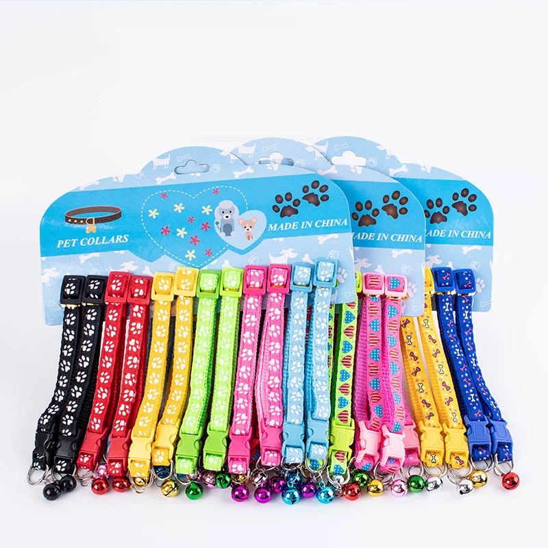 

Wholesale Pet Bell Collar Dog Cartoon Printed Stick Cloth 1.0cm Collar Small Dog Traction Color Buckle Accessories