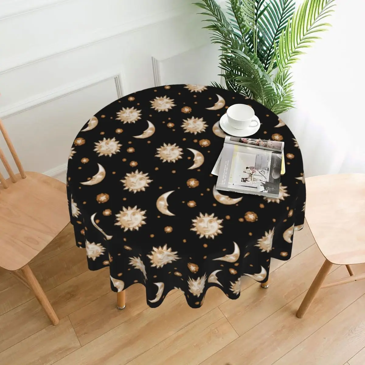 

Retro Celestial Sun Tablecloth Moon Gold Black Print Custom Protection Table Cover Polyester Party Wholesale Square Table Cloth