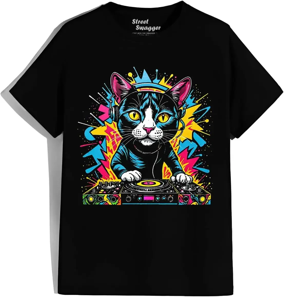 Dj кошачья мята канавки EDM Cat в солнцезащитных очках домашняя Футболка Высокое