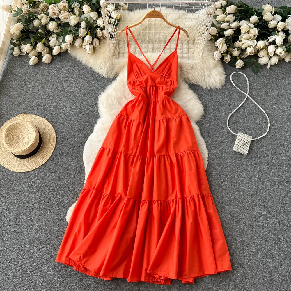 

Summer Wear New Fashion Seaside Beach A-line Dress Women Sexy Sleeveless V Neck Casual Clothes Vestidos De Mujer J700