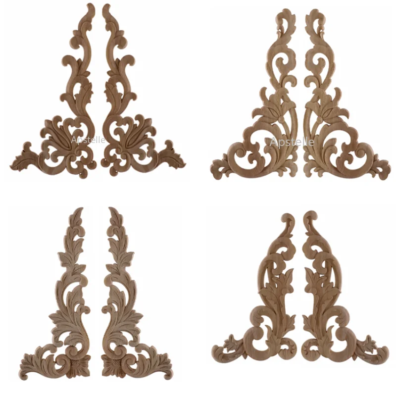 

Wood Carved Corner Onlay Applique Frame Door Decorate Wall Doors Furniture Decorative Modern Figurines Wooden Miniatures