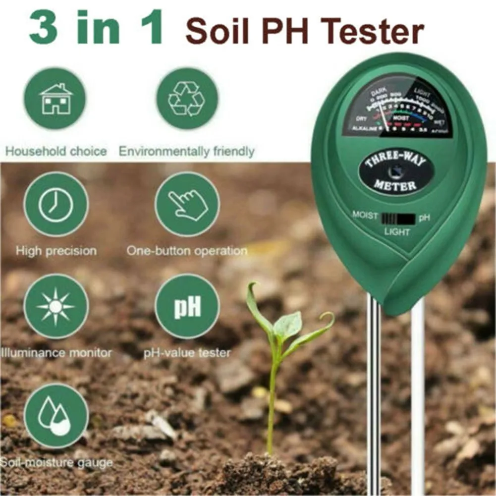 

3-in-1 Soil PH Tester Water Moisture Light Test Meter Plastic Dark Green For Garden Plant Flower Analyzer Meter Instrument