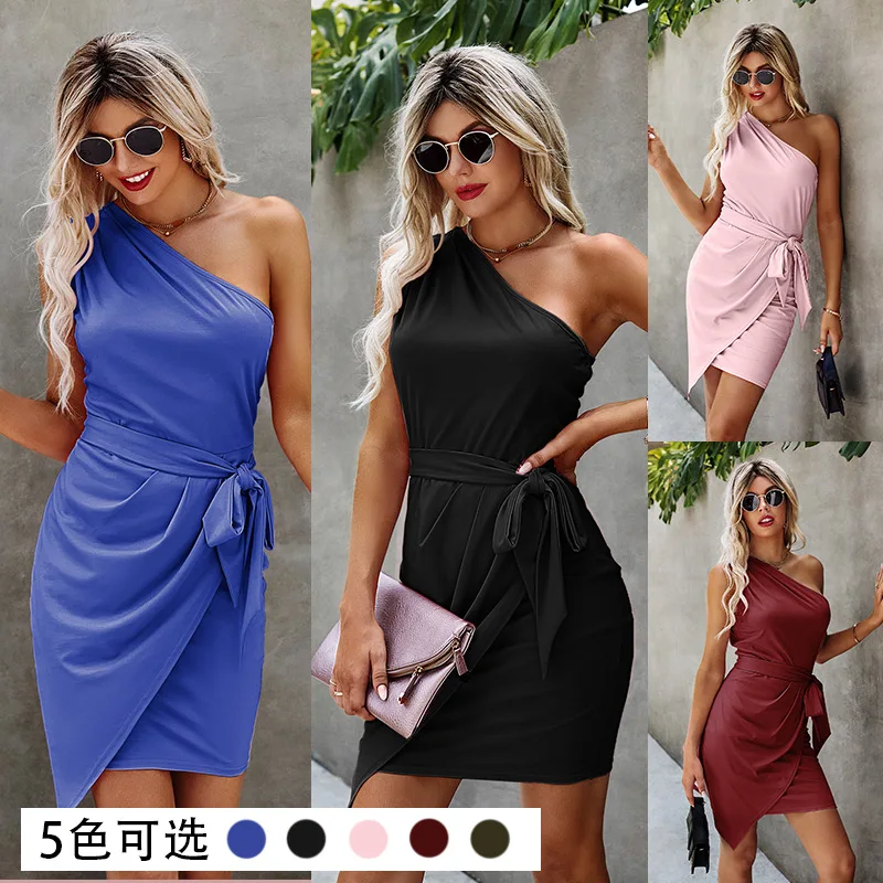 2022 Spring And Summer New Solid Color Sleeveless Shoulder Bag Hip Strap Women 'S Dress