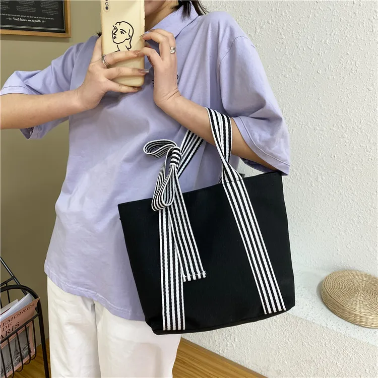 

2023 New Spring Autum Women Canvas Bag Casual Solid Color Tote Cotton Cloth Fabric Vintage Shoulder Bag Shopping Bags For Girls