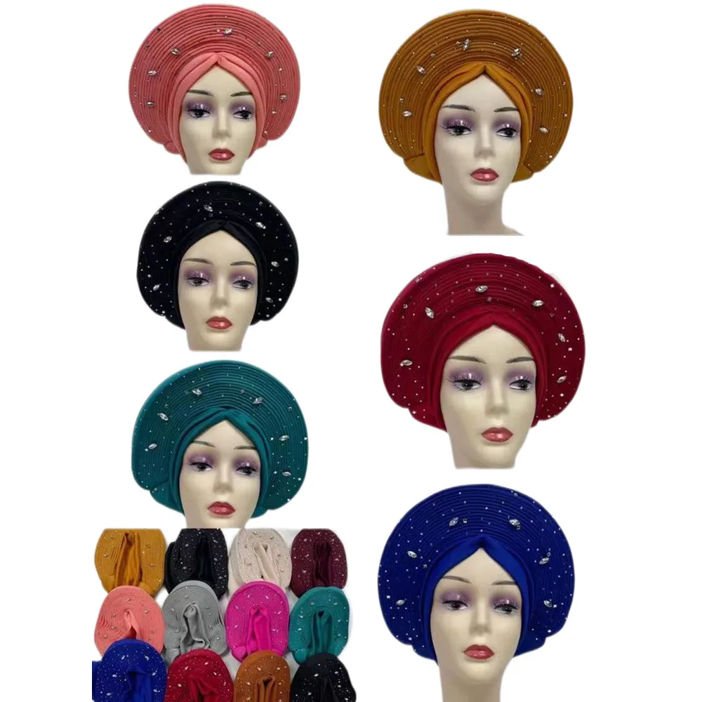 

NEW Latest Turban Cap For Women Ready Female Head Wraps African Auto Geles Aso Oke Headtie Already Made Hat 12Pcs