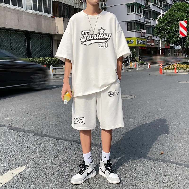 2022 Summer Casual Sportswear Men's Loose Couple Letter Printing Suit Short-sleeved T-shirt Five-point Shorts Two-piece Set