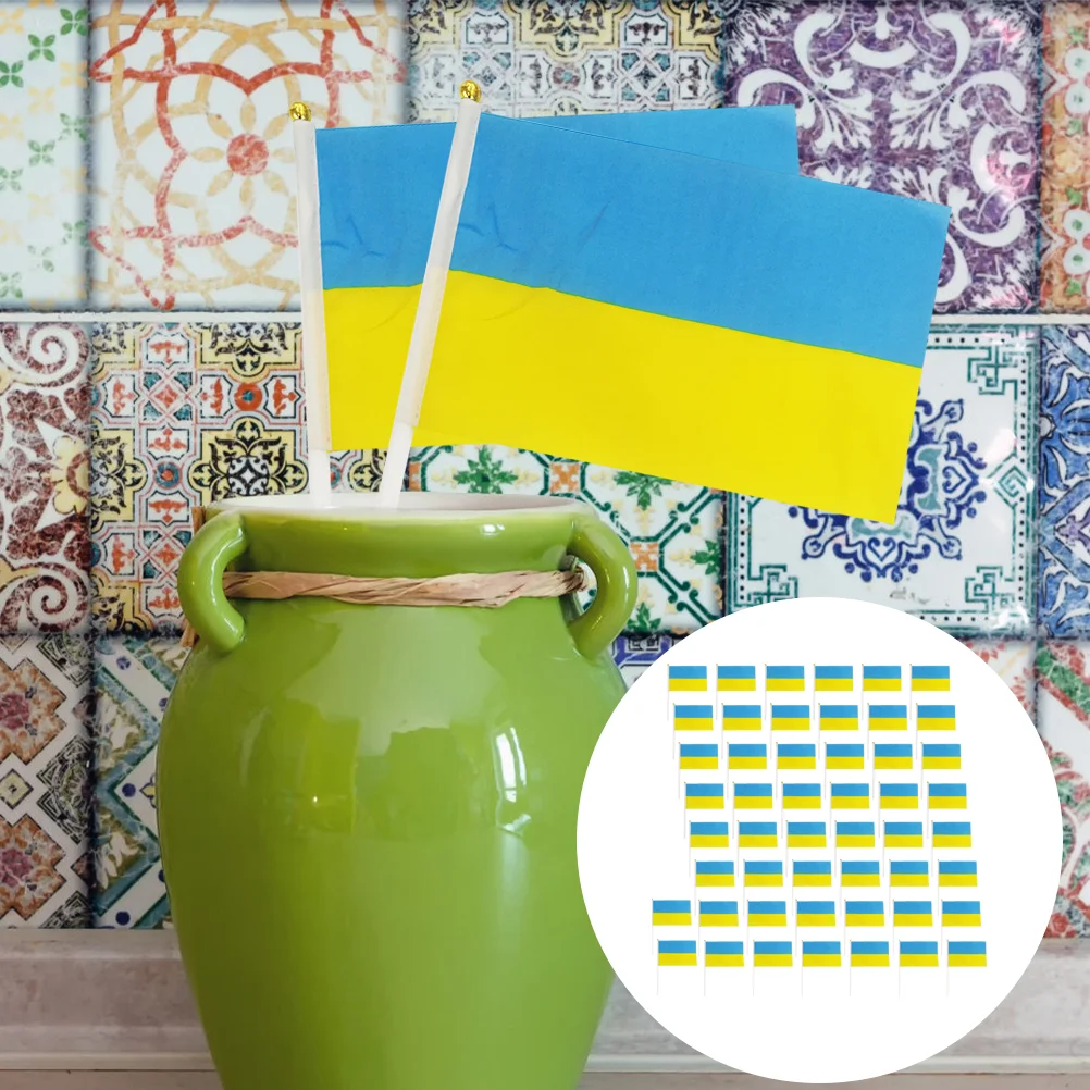 

50pcs Handheld Ukraine Flag Ukrainian National Flags Polyester Ukraine Flags