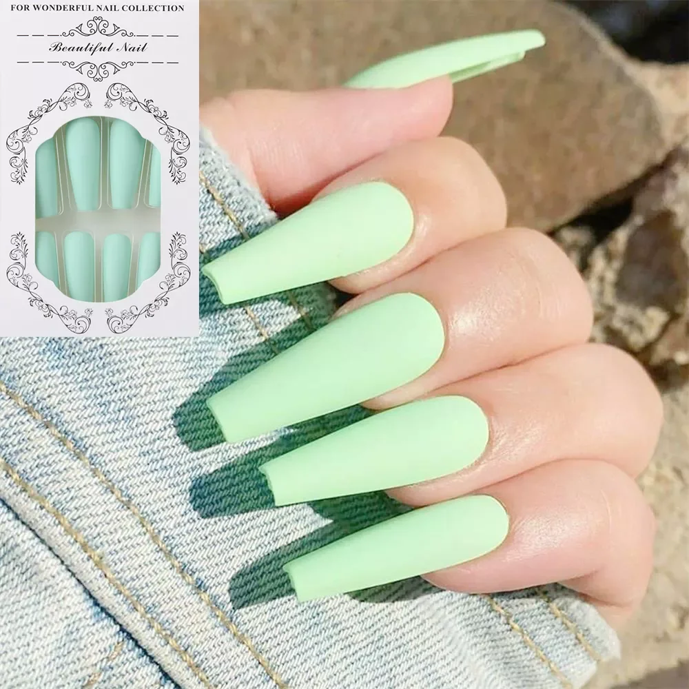 

24pcs Professional Fake Nails Long Ballerina Half French Acrylic Nail Tips Press On Nails Full Cover Manicure Beauty Tools
