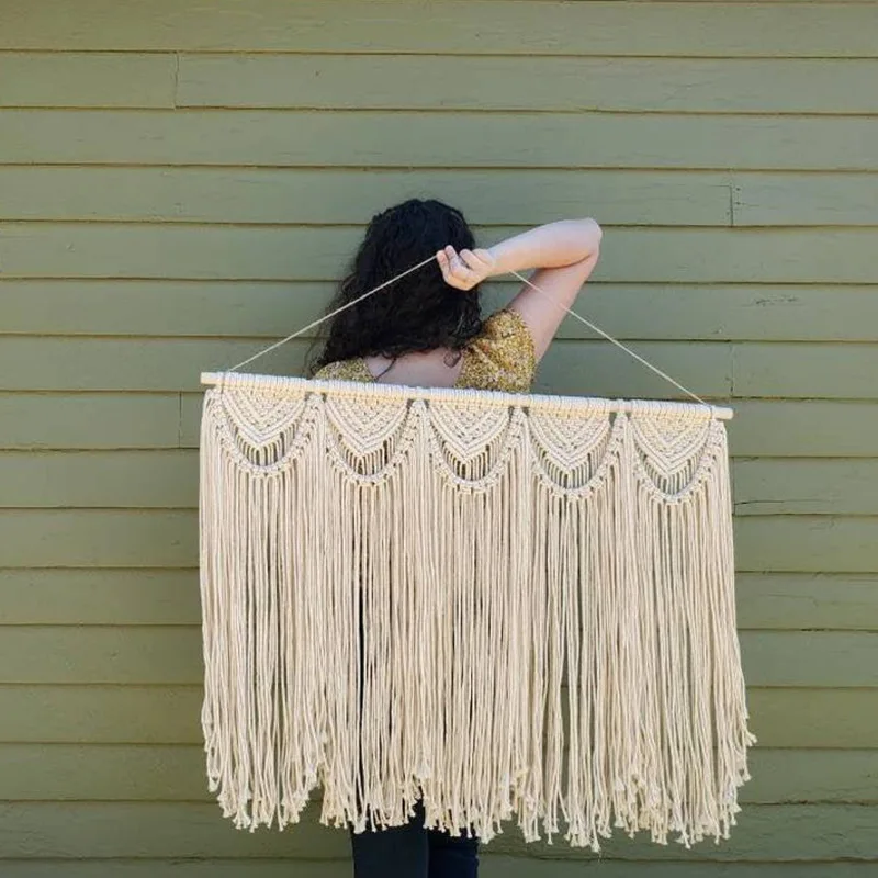 

Bohemian Handwoven Tapestry in Beige with Nordic Style, Home Wall Hanging Decor, Cotton Rope Wall Decoration for Room Background