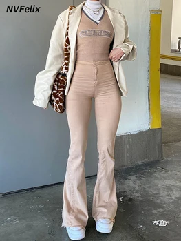Flare Wide Leg Jeans Women Elastic High Waist Skinny Mom Denim Pants 2021 Fashion Oversize Casual Winter Trousers Streetwear New 2