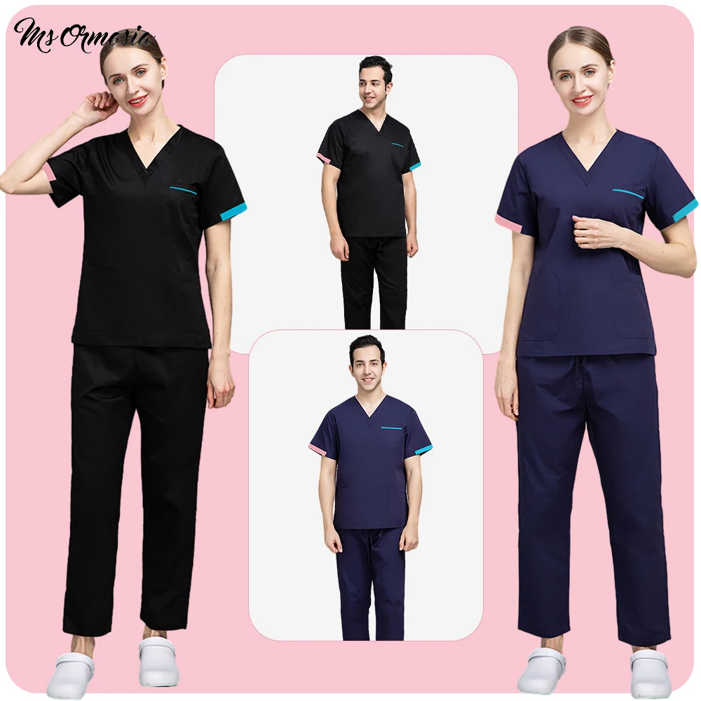

Doctor Nurse Uniform Unisex Scrubs Set Hospital Scrub Suit Surgical Clinical Uniform Medical Top Pants Men Women Nursing Uniform