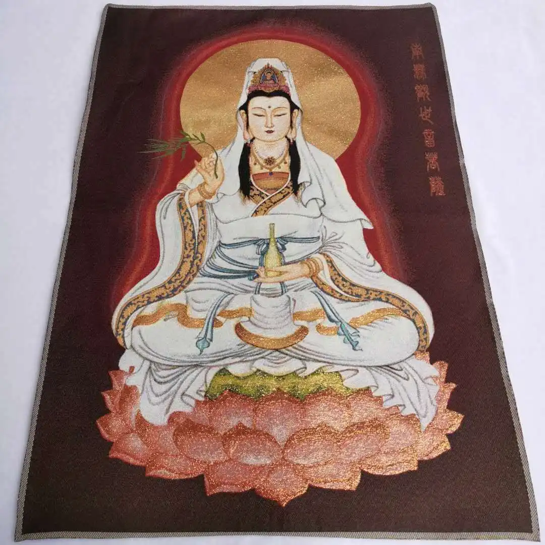 Китайская буддизм ткань шелк Авалокитешвара Гуанинь Кван-инь Тханка Танка