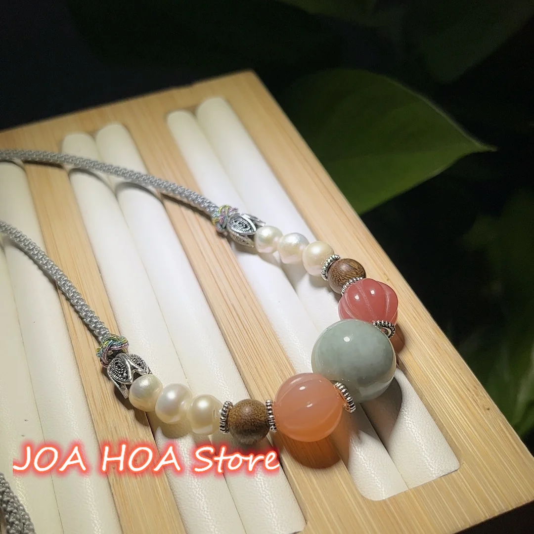 

Fine Jewelry Round Bead String Pendant Natural Actor Agate Chalcedony Necklace Fashion Sweater Chain Clothing Accessories