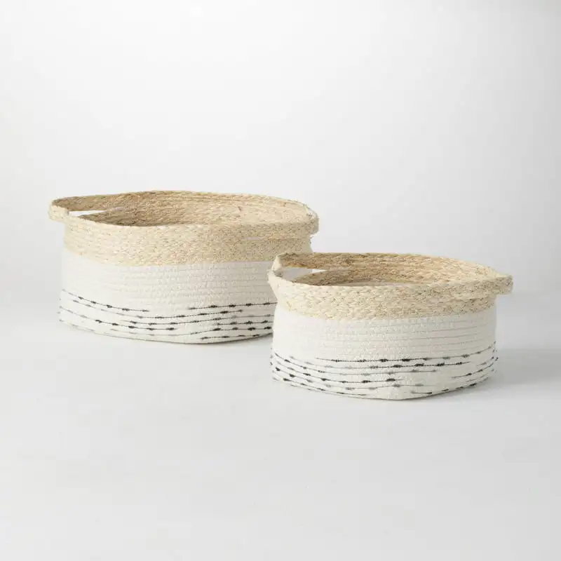 

free shipping Set Of 2 Basket Maize & Natural Basket 7"H & 7.5"H Off-White Storage Basket