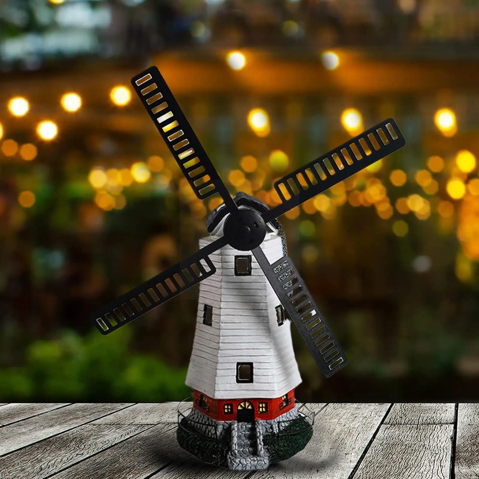 

Dutch Windmill Solar Powered Resin Windmill Light LED Light Pinwheel Decor Garden Lawn Yard O6F6