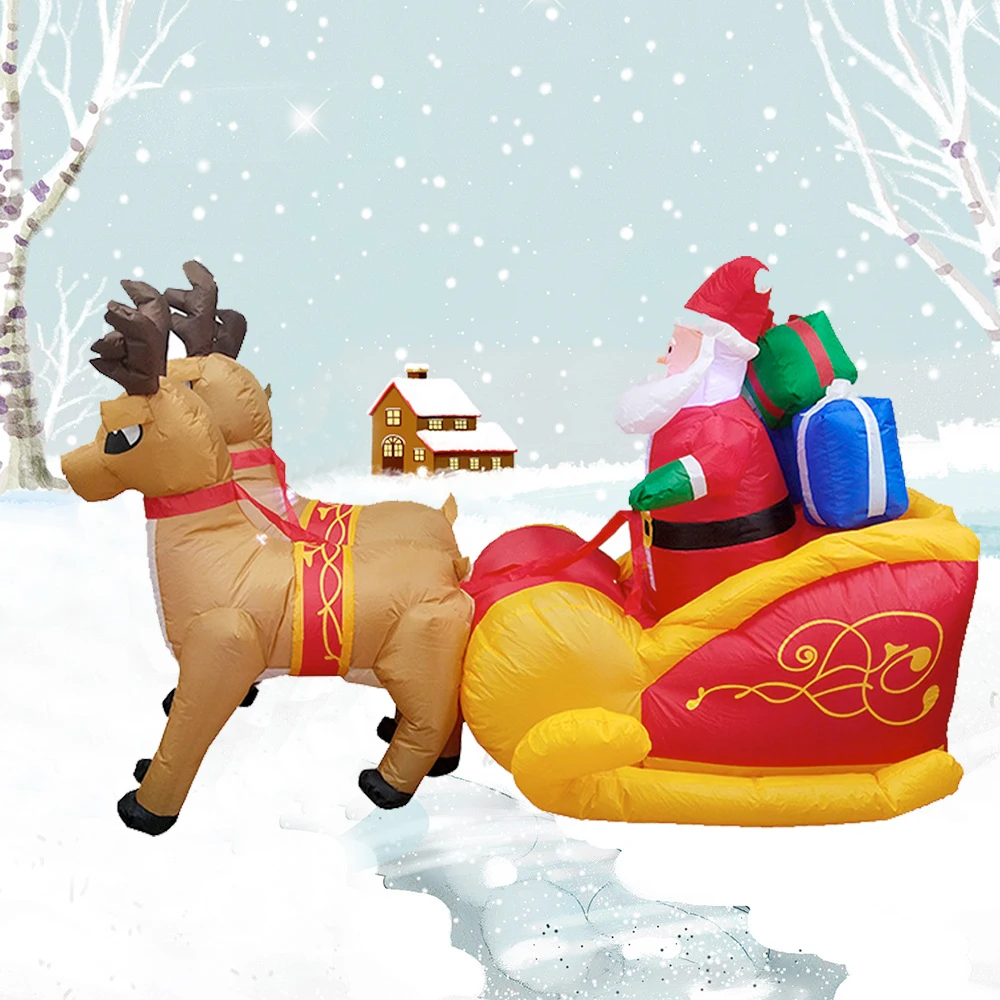 

Christmas Inflatable Decoration Santa Claus Reindeer Elk Sleigh Inflatable Toy with LED Lights Outdoor Yard New Year Decor Prop