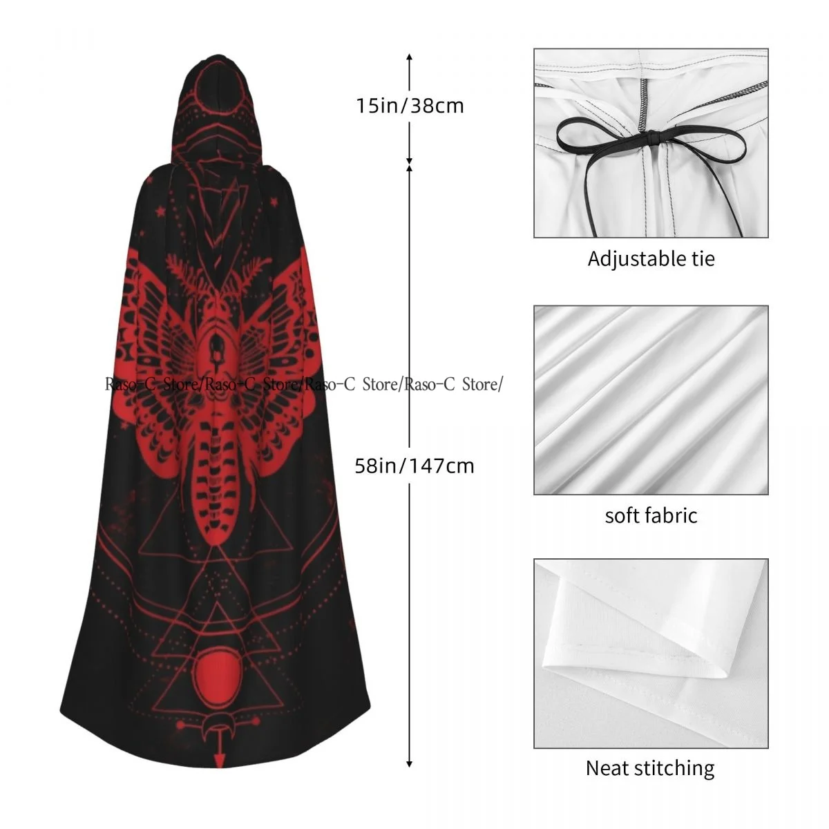 Накидка с капюшоном страшная бабочка мертвой головы моли Волшебная пентаграмма