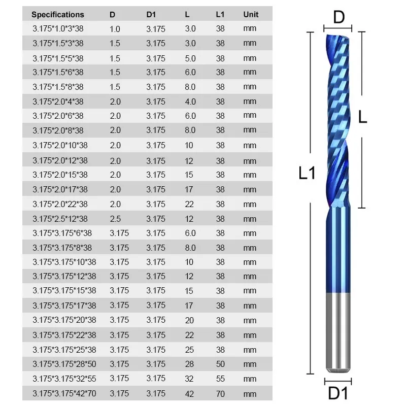 XCAN 10pcs 3.175 Shank Single Flute CNC Router Bit Tungsten Carbide Spiral End Mills Milling Cutter for Wood 1/1.5/2/2.5/3.175mm images - 6