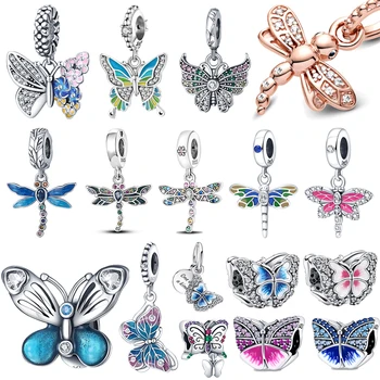 2022New 925 Sterling Silver Butterfly Dragonfly Dangle Charms Beads Fit Original Pandora Bracelet Gift for Women Pendant Jewelry 1