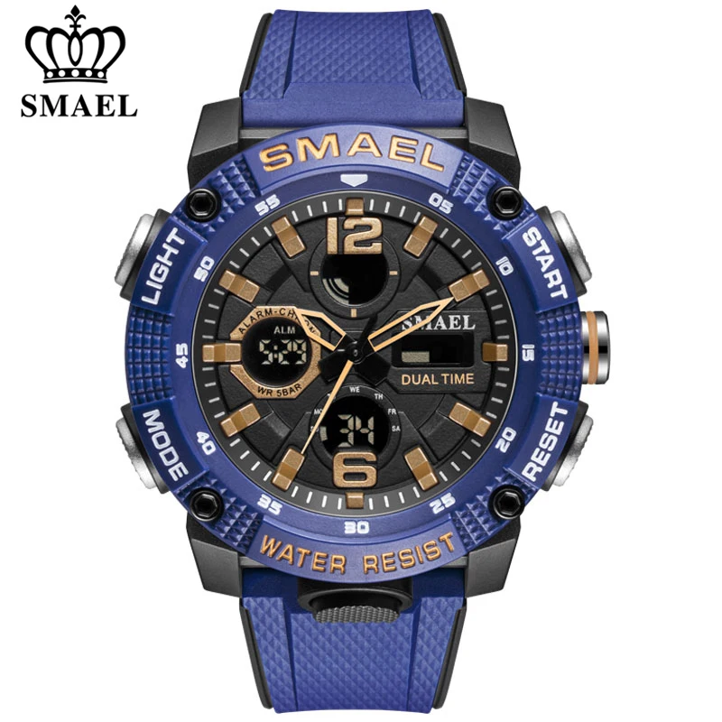 

Часы SMAEL Мужские кварцевые с двойным дисплеем, спортивные водонепроницаемые брендовые роскошные Цифровые наручные в стиле милитари