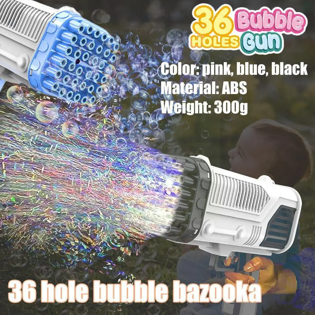 

36 Holes Automatic Bubbles Machine With Colorful Light Summer Bubbles Gun Party Strong Bubbles Birthday Outdoor Beach Gun W A1D6