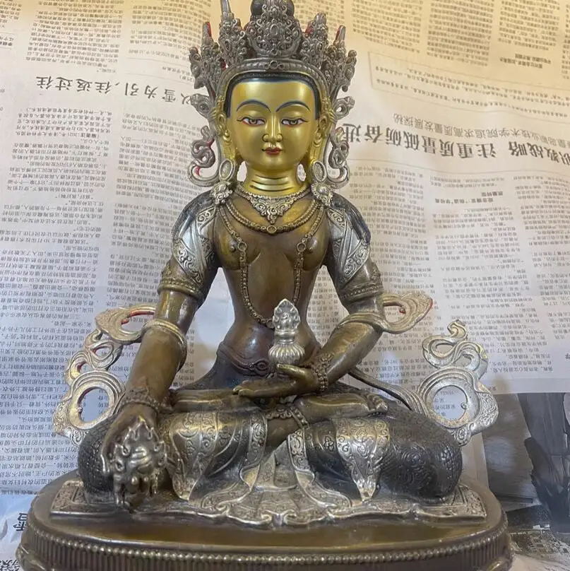 

30cm Tibetan Craft Pure Copper Gilt Jizo Buddha Statue Ornament