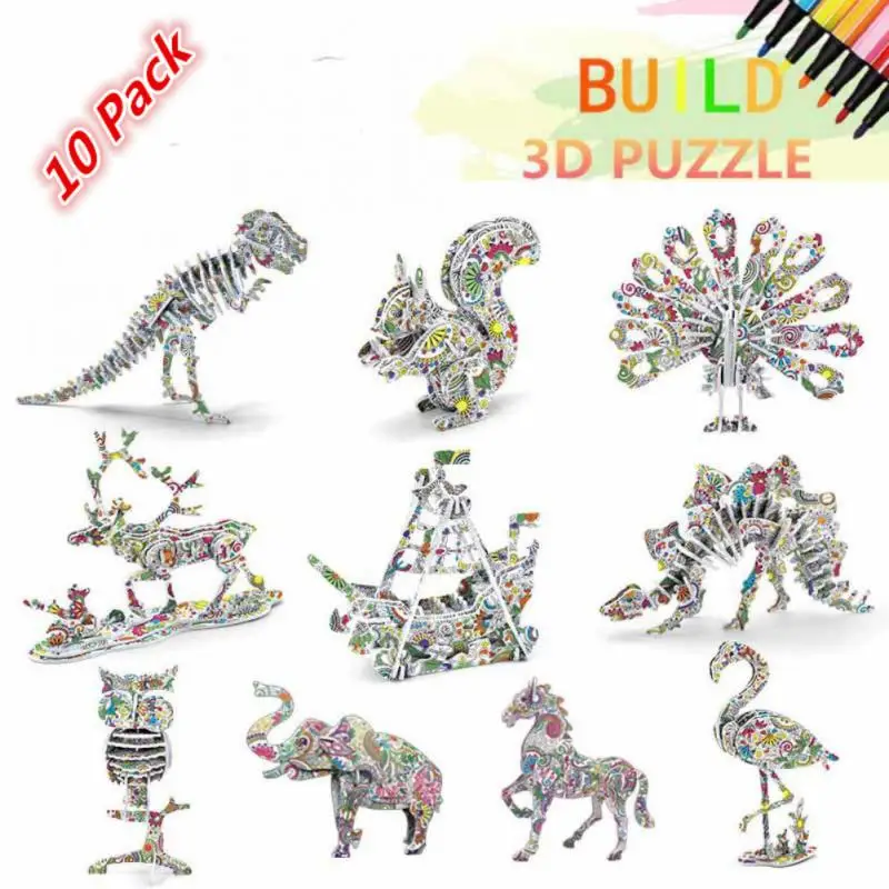 

3D Puzzles Toys Kids Girls Boys Doodle Drawing Toys For Children DIY Crafts Wooden Jigsaw Adults Educational Montessori Toy Gift