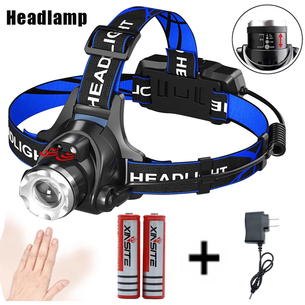 

LED Headlamp Fishing Headlight Waterproof T6 Head Torch Light Zoomable Telescopic Work Light With Built-in Battery Flashlight