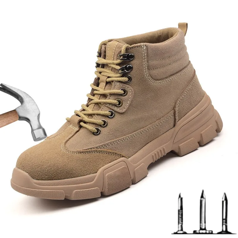 

Мужские защитные ботинки, противоскользящая одежда, дышащие стальные ботинки с носком, Противоударная Рабочая обувь