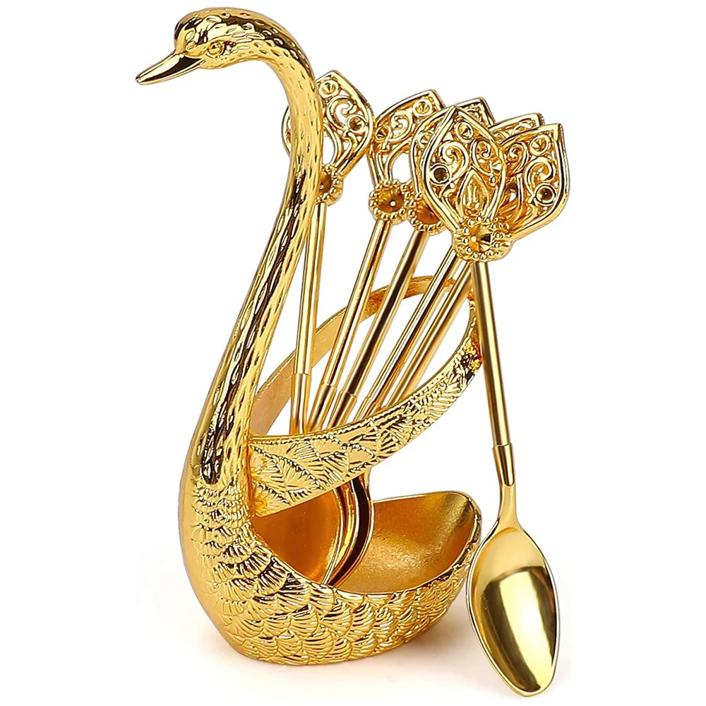 

Набор из 6 предметов с подставкой в виде лебедя для десертов, посуда, подходящая ложка для хранения, набор десертов, подставка для крема для кофе, набор для мороженого и кофе