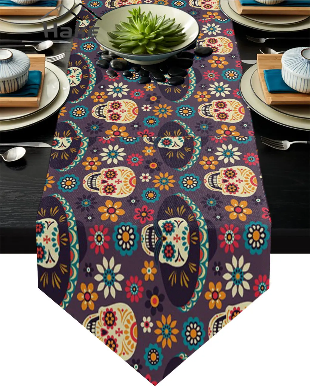 

Мексиканская настольная дорожка с черепами и цветами, домашняя искусственная Свадебная настольная Обложка для обеденного стола, кухонная ...