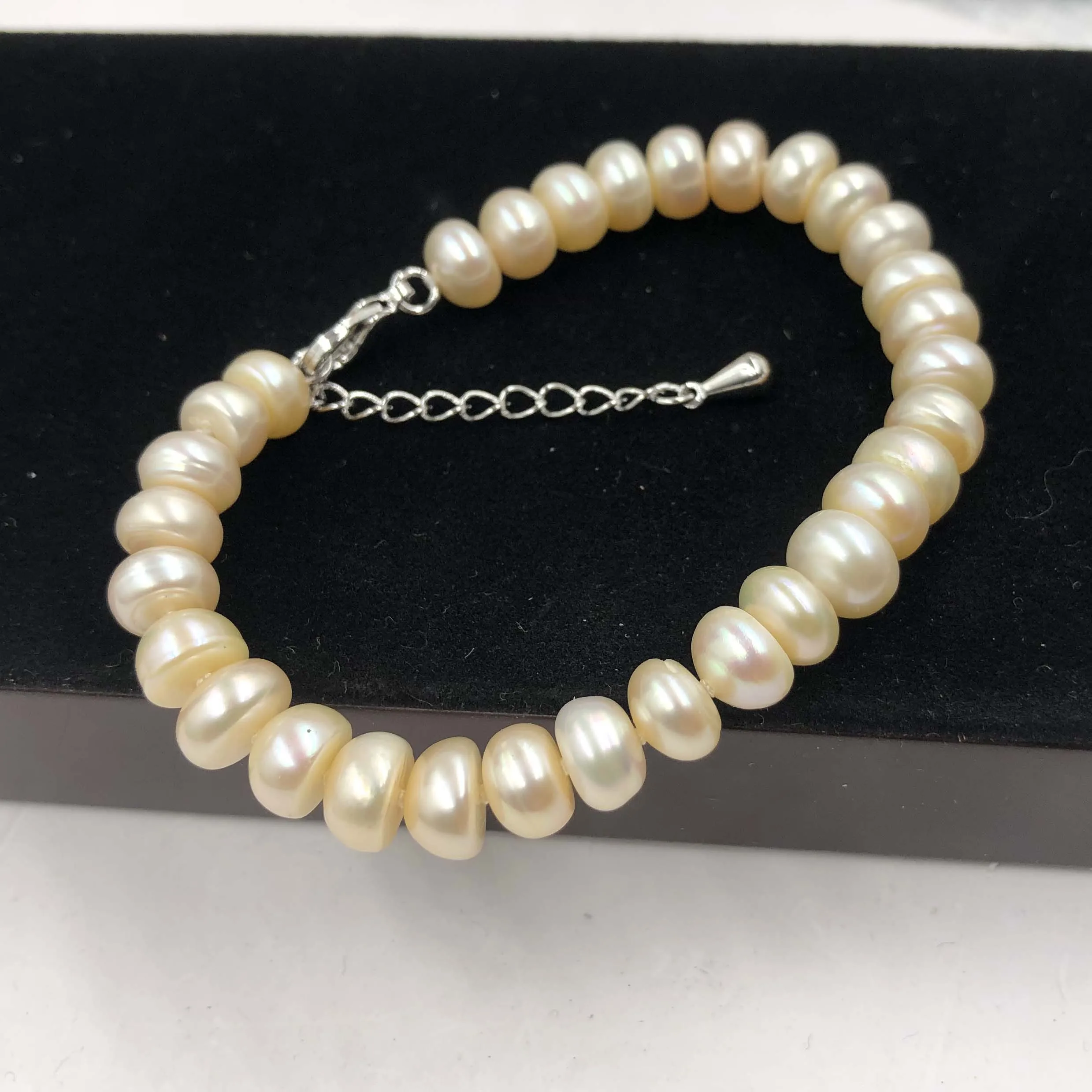 [ELEISPL] 10 Strands 7.5-8mm Bread Shape White Freshwater Pearl Necklace #22010211